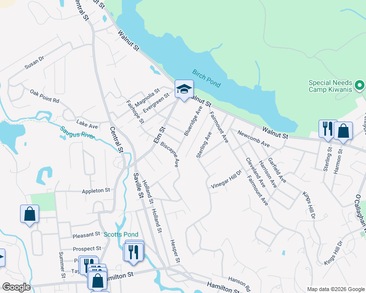 map of restaurants, bars, coffee shops, grocery stores, and more near 10 Sunset Drive in Saugus