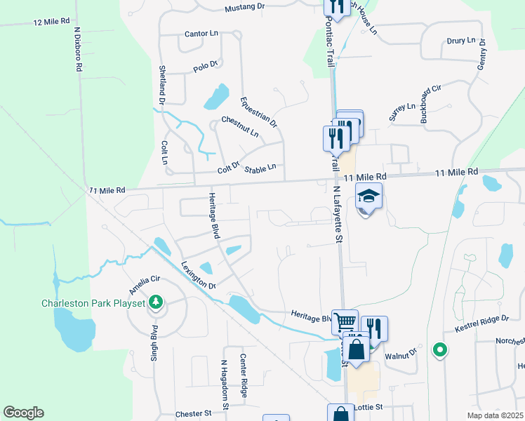 map of restaurants, bars, coffee shops, grocery stores, and more near 61254 Greenwood Drive in South Lyon