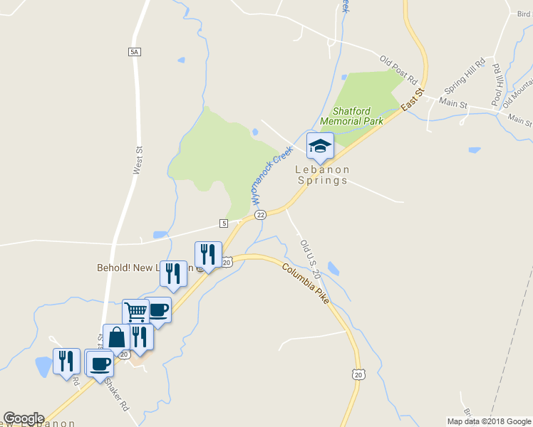 map of restaurants, bars, coffee shops, grocery stores, and more near 14747 New York 22 in New Lebanon