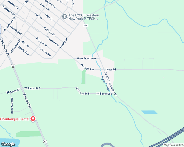 map of restaurants, bars, coffee shops, grocery stores, and more near 3793 Franklin Avenue in Dunkirk