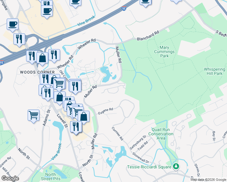 map of restaurants, bars, coffee shops, grocery stores, and more near 12 Azalea Drive in Burlington