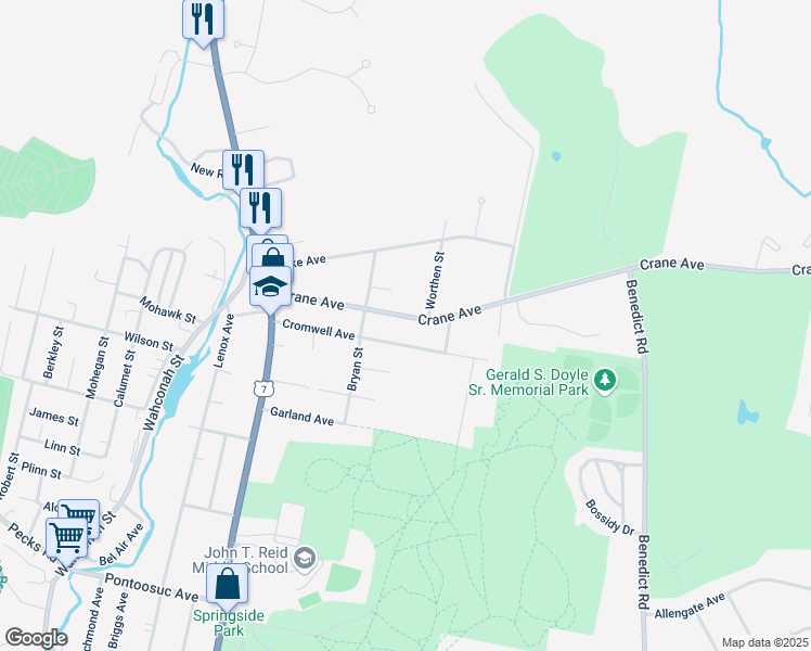 map of restaurants, bars, coffee shops, grocery stores, and more near 101-105 Crane Avenue in Pittsfield