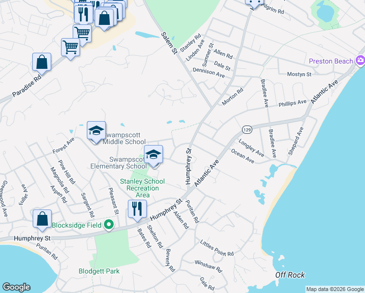 map of restaurants, bars, coffee shops, grocery stores, and more near 18 Orchard Circle in Swampscott