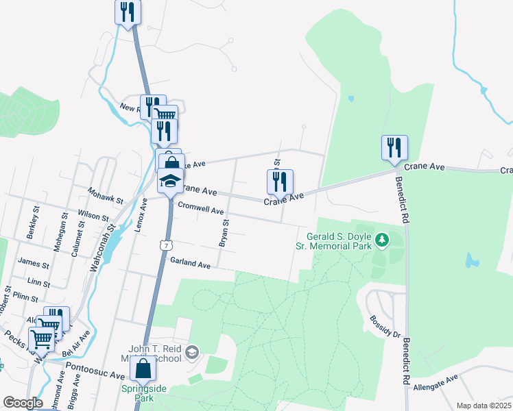 map of restaurants, bars, coffee shops, grocery stores, and more near 101-105 Crane Avenue in Pittsfield