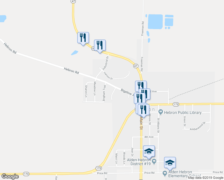 map of restaurants, bars, coffee shops, grocery stores, and more near 12303 Bigelow Avenue in Hebron