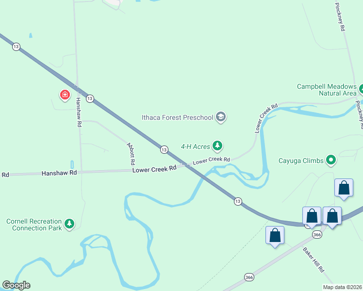 map of restaurants, bars, coffee shops, grocery stores, and more near 384 New York 13 Scenic in Ithaca