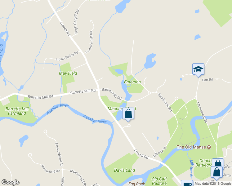 map of restaurants, bars, coffee shops, grocery stores, and more near 75 Barnes Hill Road in Concord