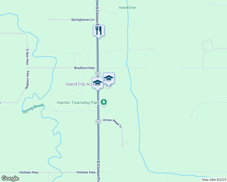map of restaurants, bars, coffee shops, grocery stores, and more near 6421 South Clinton Trail in Eaton Rapids