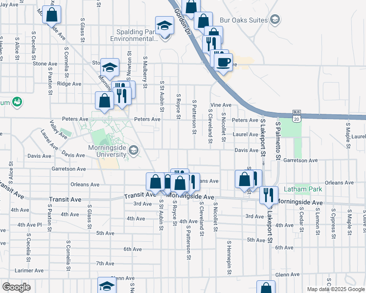 map of restaurants, bars, coffee shops, grocery stores, and more near 4109 Davis Avenue in Sioux City