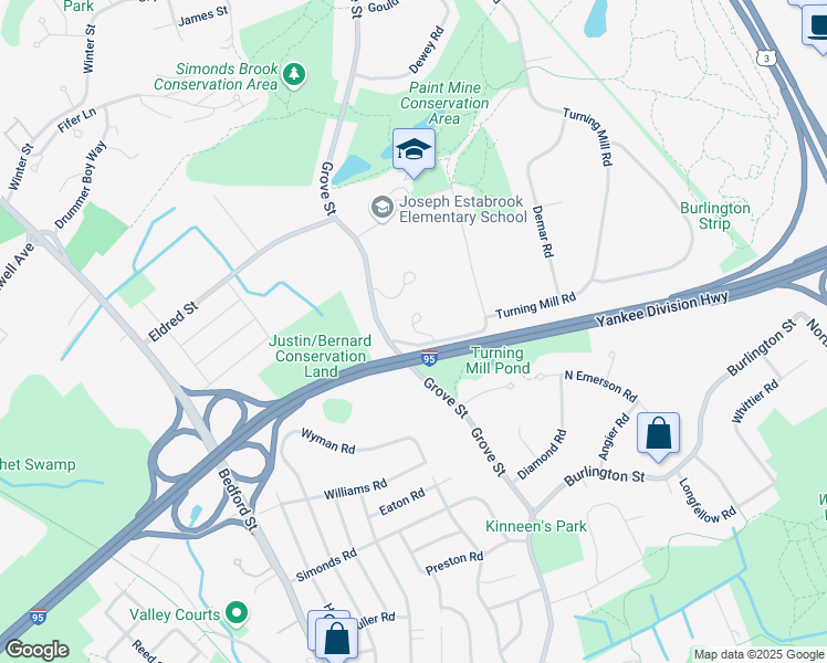 map of restaurants, bars, coffee shops, grocery stores, and more near 91 Grove Street in Lexington