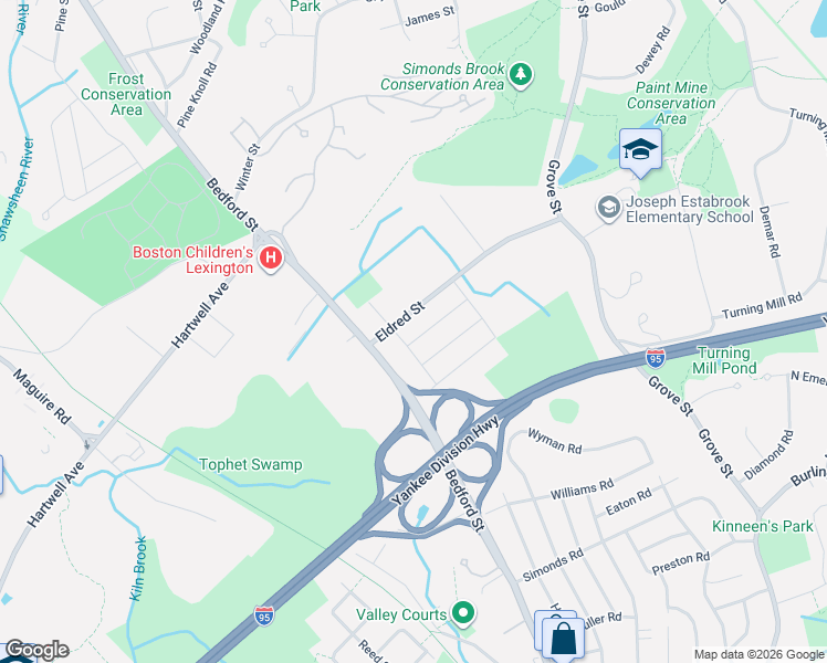 map of restaurants, bars, coffee shops, grocery stores, and more near 13 Donald Street in Lexington