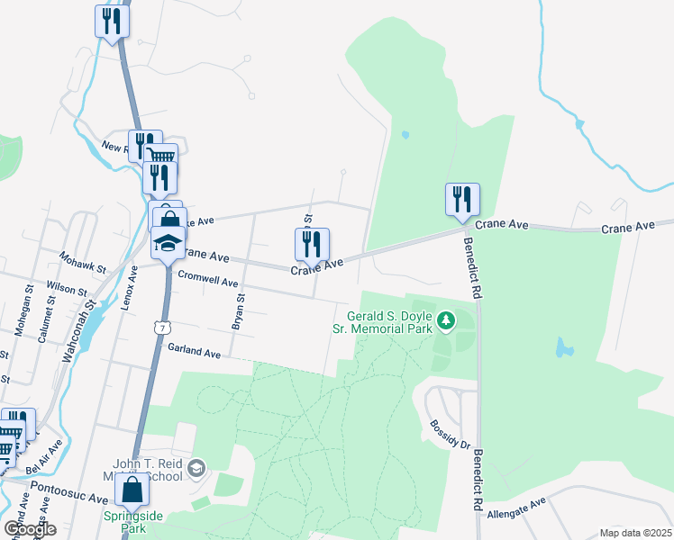 map of restaurants, bars, coffee shops, grocery stores, and more near 180 Crane Avenue in Pittsfield