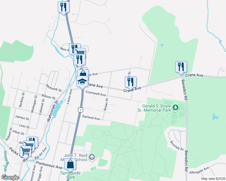 map of restaurants, bars, coffee shops, grocery stores, and more near 85-107 Bryan Street in Pittsfield