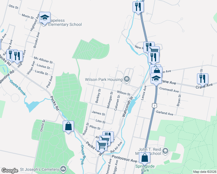 map of restaurants, bars, coffee shops, grocery stores, and more near 58 Wilson Street in Pittsfield