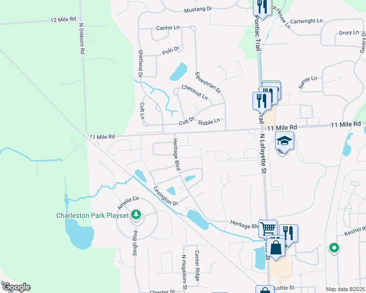 map of restaurants, bars, coffee shops, grocery stores, and more near 61751 Alexandria Court in South Lyon