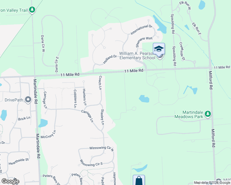 map of restaurants, bars, coffee shops, grocery stores, and more near 25795 Belladonna Drive in South Lyon