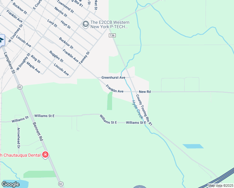 map of restaurants, bars, coffee shops, grocery stores, and more near 3793 Franklin Avenue in Dunkirk