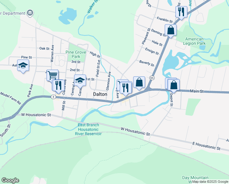 map of restaurants, bars, coffee shops, grocery stores, and more near 39 Daly Ave in Dalton