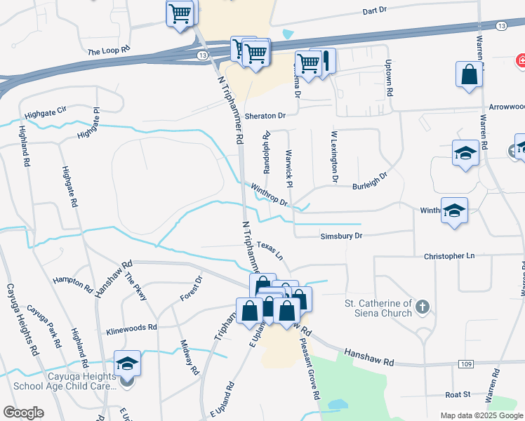 map of restaurants, bars, coffee shops, grocery stores, and more near 4 Winthrop Pl in Ithaca
