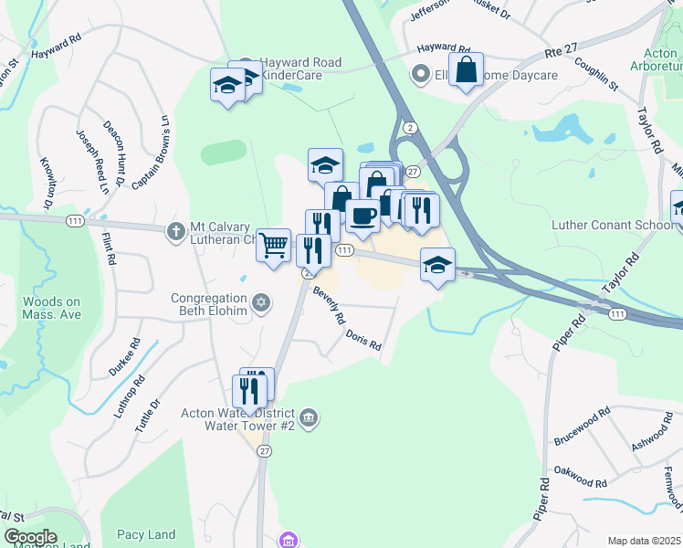 map of restaurants, bars, coffee shops, grocery stores, and more near 418 Massachusetts Avenue in Acton