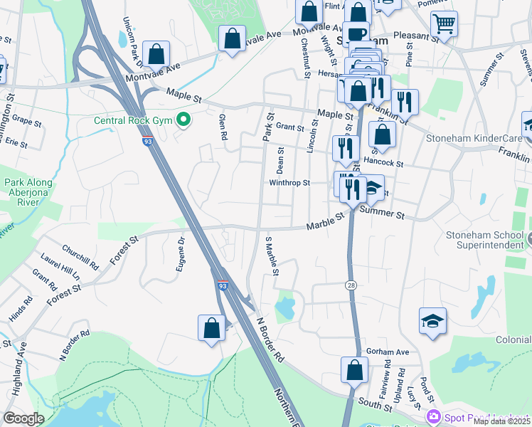 map of restaurants, bars, coffee shops, grocery stores, and more near 140 Park Street in Stoneham