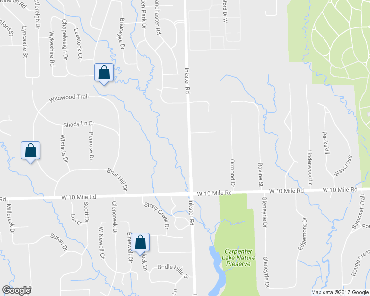 map of restaurants, bars, coffee shops, grocery stores, and more near 25515 Inkster Road in Farmington Hills