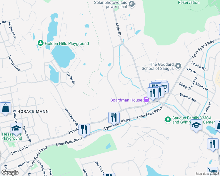 map of restaurants, bars, coffee shops, grocery stores, and more near 20 Juniper Drive in Saugus