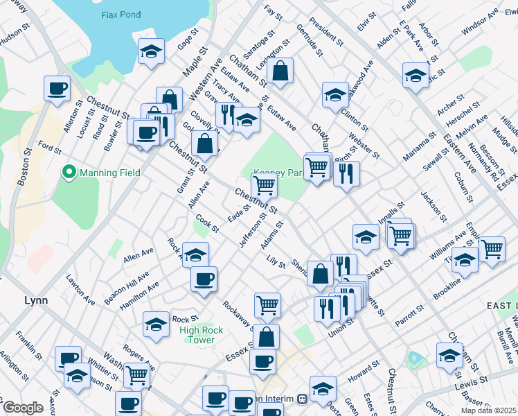 map of restaurants, bars, coffee shops, grocery stores, and more near 346 Chestnut Street in Lynn