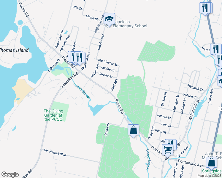 map of restaurants, bars, coffee shops, grocery stores, and more near 2-26 Paul Avenue in Pittsfield