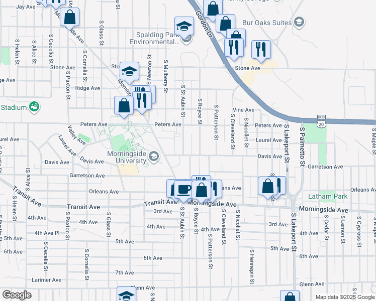 map of restaurants, bars, coffee shops, grocery stores, and more near 4005 Davis Avenue in Sioux City