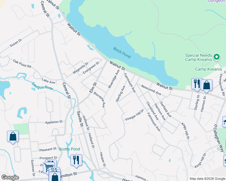 map of restaurants, bars, coffee shops, grocery stores, and more near 30 Fairchild Avenue in Saugus