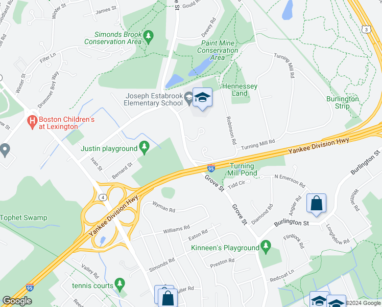 map of restaurants, bars, coffee shops, grocery stores, and more near 91 Grove Street in Lexington