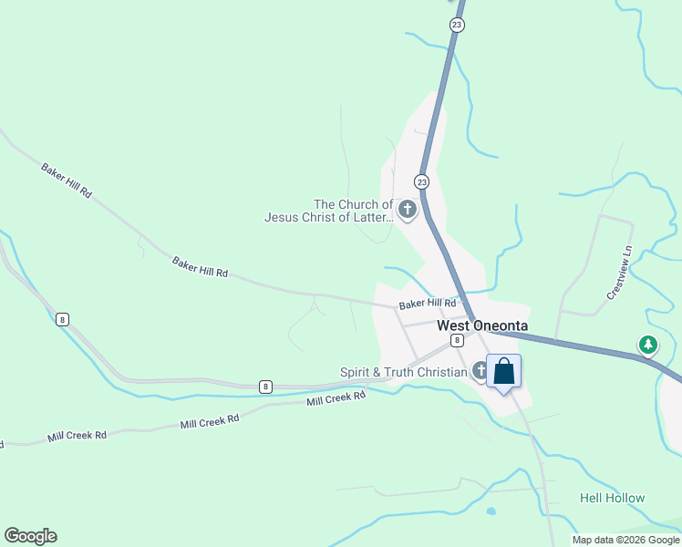 map of restaurants, bars, coffee shops, grocery stores, and more near 140-148 Baker Hill Rd in Otego