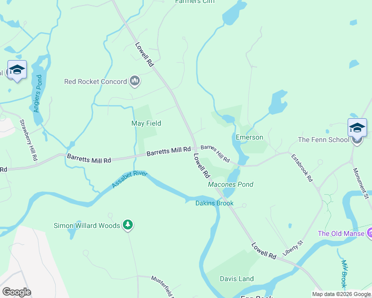 map of restaurants, bars, coffee shops, grocery stores, and more near 34 Barretts Mill Road in Concord