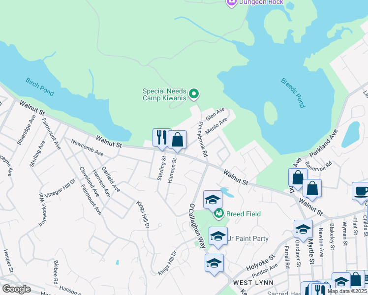 map of restaurants, bars, coffee shops, grocery stores, and more near 14 Menlo Avenue in Lynn