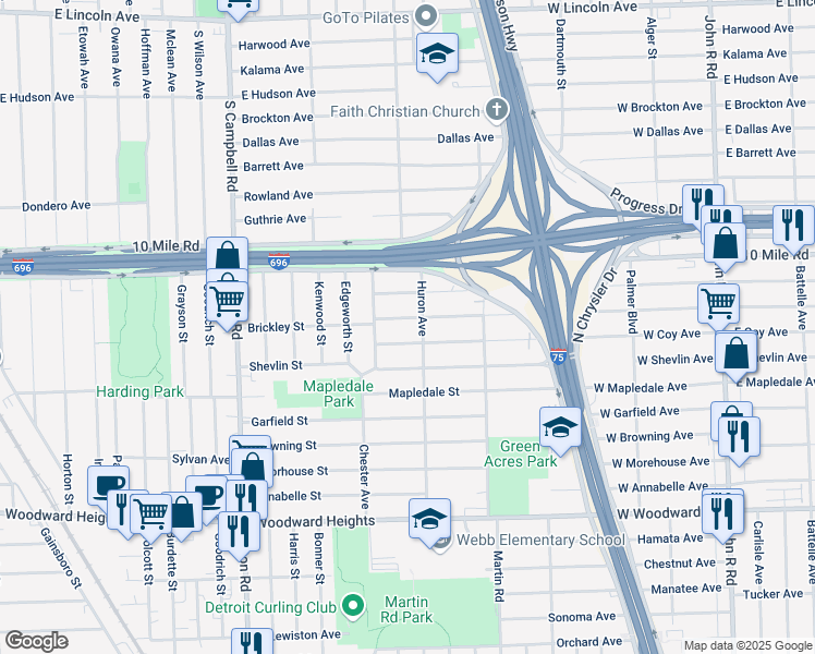map of restaurants, bars, coffee shops, grocery stores, and more near 2283 Coy Street in Ferndale