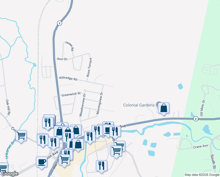 map of restaurants, bars, coffee shops, grocery stores, and more near 156 Kittredge Road in Pittsfield