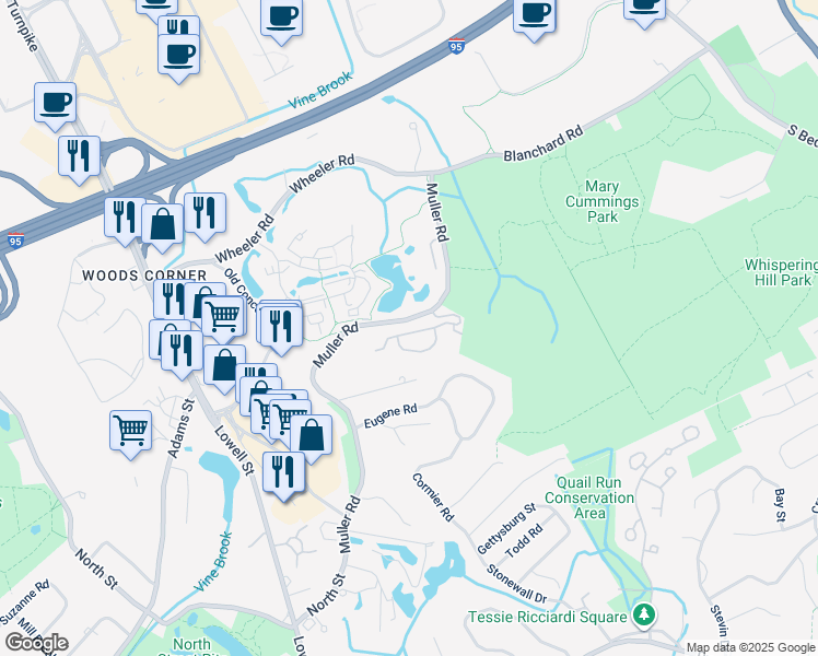 map of restaurants, bars, coffee shops, grocery stores, and more near 12 Azalea Drive in Burlington