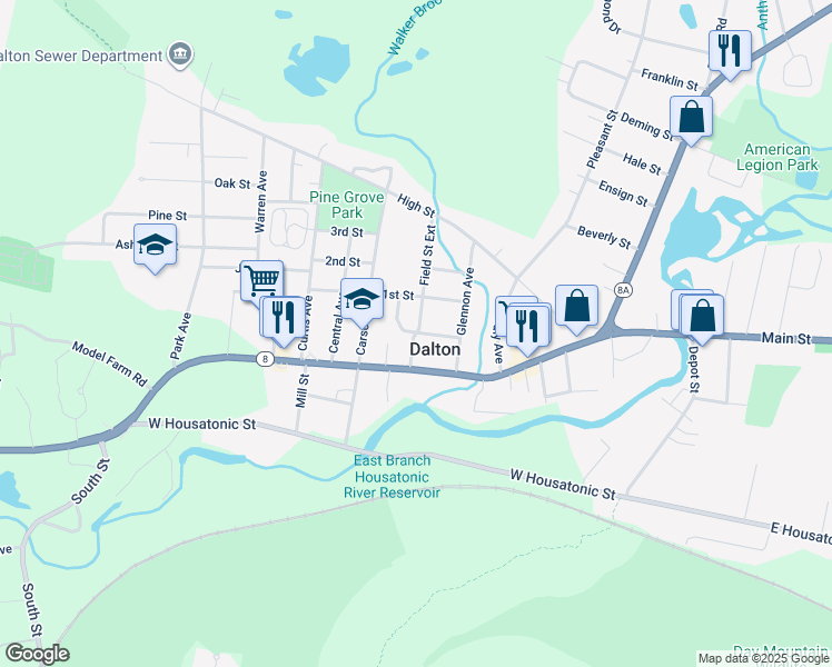 map of restaurants, bars, coffee shops, grocery stores, and more near 78 Haworth St in Dalton