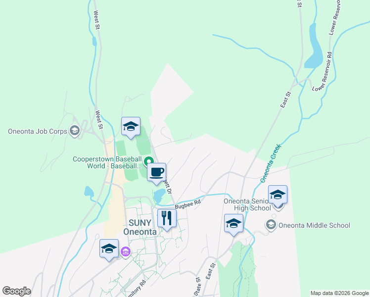 map of restaurants, bars, coffee shops, grocery stores, and more near 16 Carson Road in Oneonta