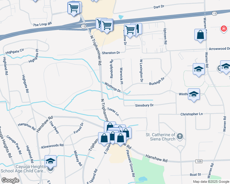map of restaurants, bars, coffee shops, grocery stores, and more near 4 Winthrop Pl in Ithaca