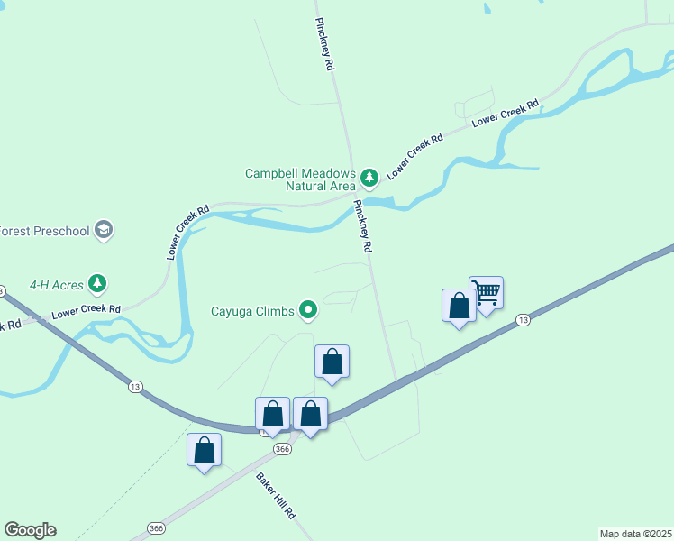 map of restaurants, bars, coffee shops, grocery stores, and more near 30 Pinckney Road in Ithaca