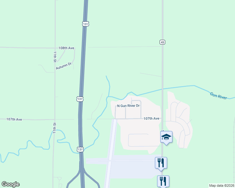 map of restaurants, bars, coffee shops, grocery stores, and more near 729 Sycamore Bend in Plainwell