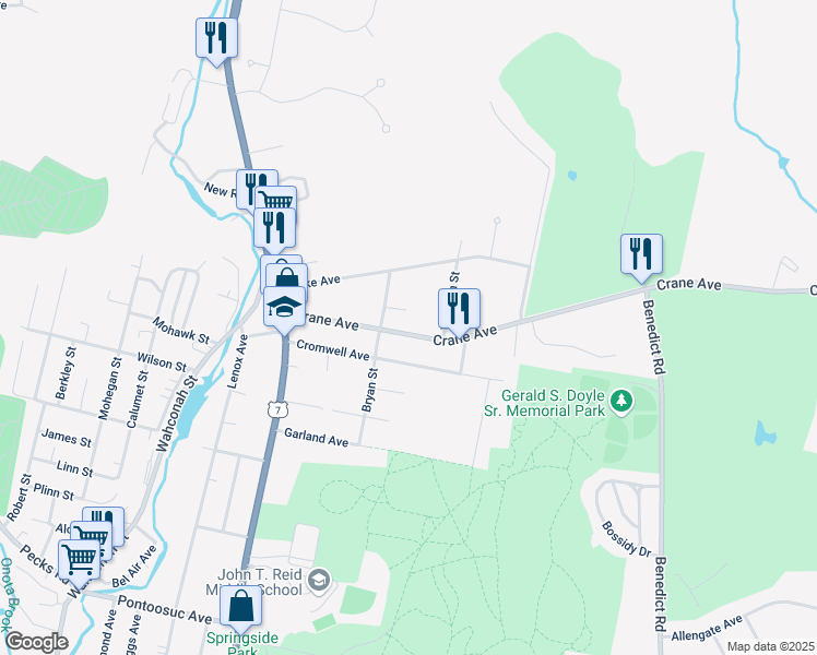 map of restaurants, bars, coffee shops, grocery stores, and more near 101 Crane Avenue in Pittsfield