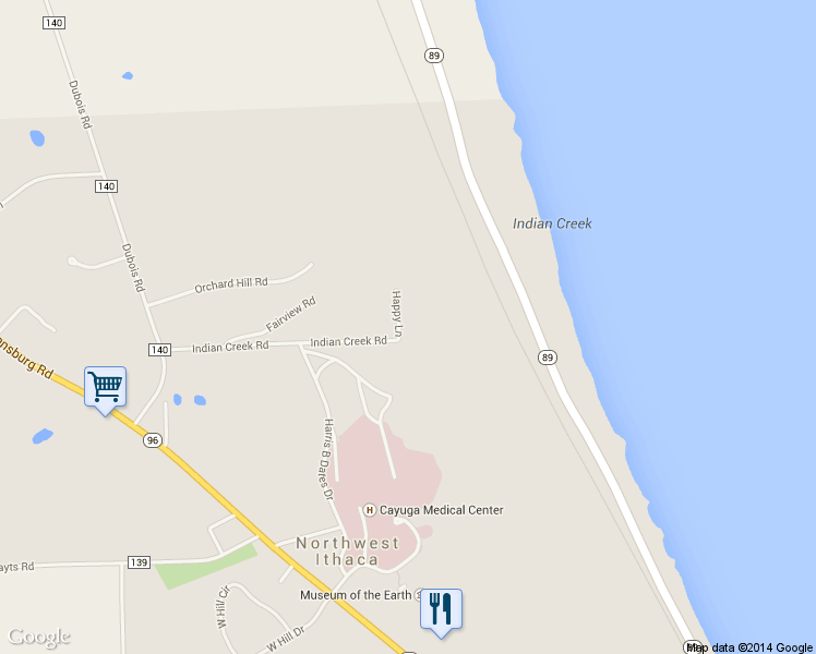 map of restaurants, bars, coffee shops, grocery stores, and more near 158 Indian Creek Rd in Ithaca