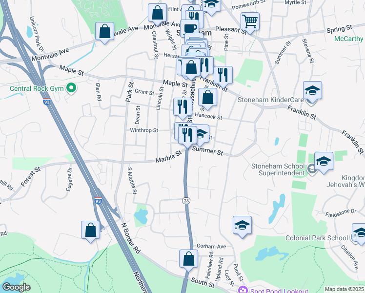 map of restaurants, bars, coffee shops, grocery stores, and more near 15 Marble Street in Stoneham