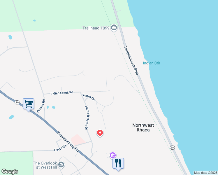 map of restaurants, bars, coffee shops, grocery stores, and more near 158 Indian Creek Rd in Ithaca