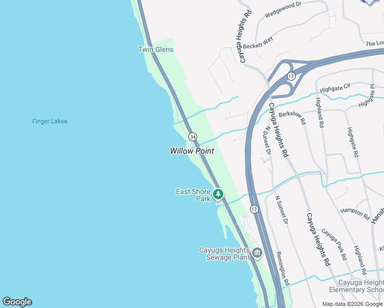 map of restaurants, bars, coffee shops, grocery stores, and more near 1048 East Shore Drive in Ithaca