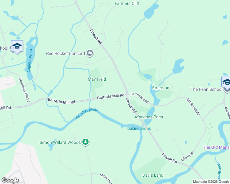 map of restaurants, bars, coffee shops, grocery stores, and more near 34 Barretts Mill Road in Concord