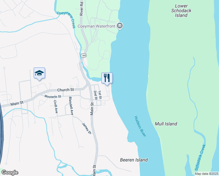 map of restaurants, bars, coffee shops, grocery stores, and more near 16-20 Marina Drive in Ravena